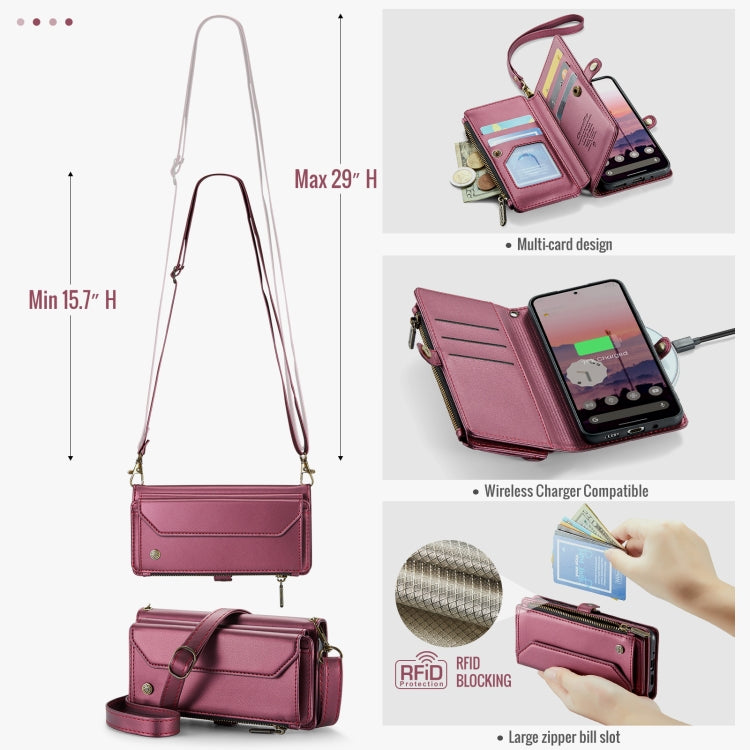 For Google Pixel 9 / 9 Pro CaseMe C36 Card Slots Zipper Wallet RFID Anti-theft Leather Phone Case(Wine)