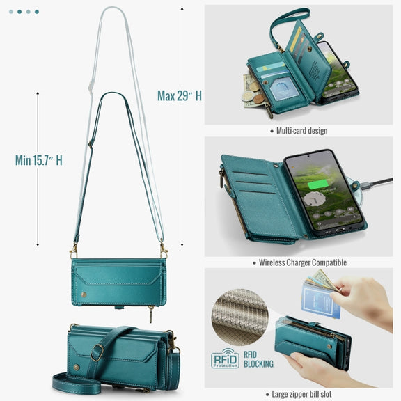 For Google Pixel 9 / 9 Pro CaseMe C36 Card Slots Zipper Wallet RFID Anti-theft Leather Phone Case(Green)