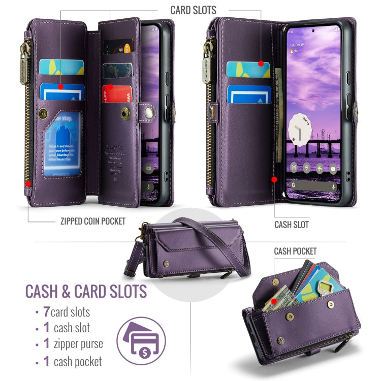 For Google  Pixel 10 / 10 Pro / 9 CaseMe C36 Card Slots Zipper Wallet RFID Anti-theft Leather Phone Case(Purple)