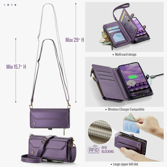 For Google  Pixel 10 / 10 Pro / 9 CaseMe C36 Card Slots Zipper Wallet RFID Anti-theft Leather Phone Case(Purple)