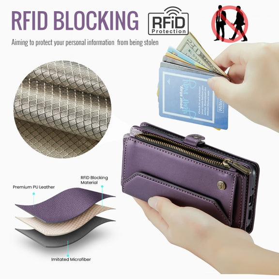 For Google  Pixel 10 / 10 Pro / 9 CaseMe C36 Card Slots Zipper Wallet RFID Anti-theft Leather Phone Case(Purple)