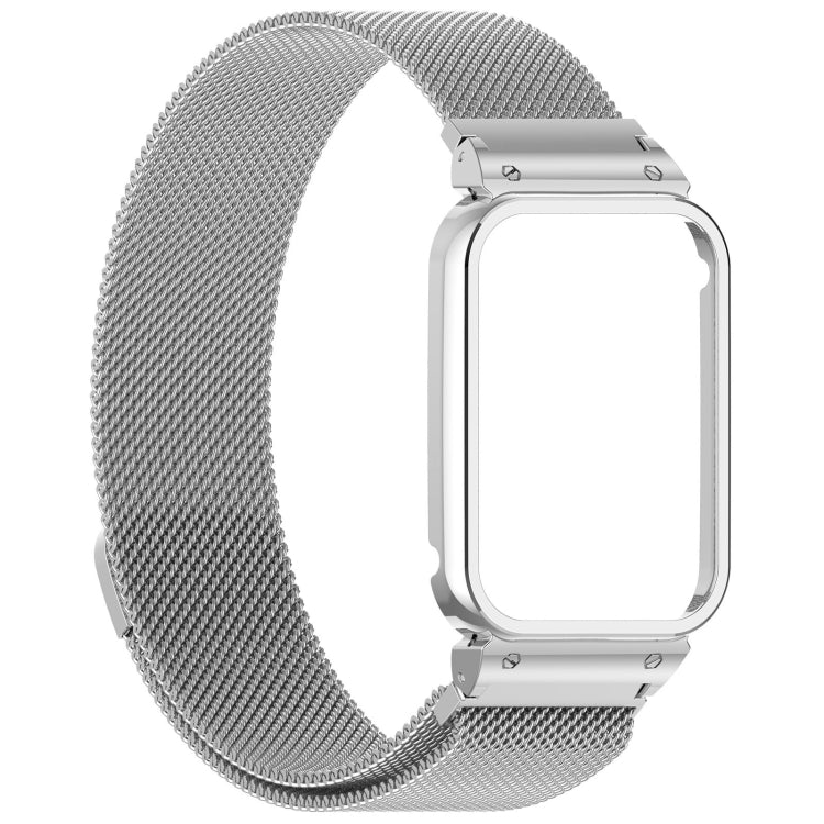 For Xiaomi Mi Band 8 Pro Metal Frame + Milan Magnetic Stainless Steel Integrated Watch Band(Silver)