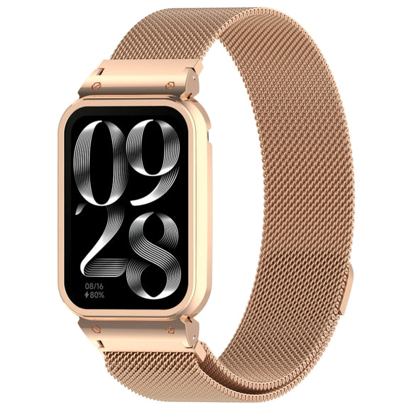 For Xiaomi Mi Band 8 Pro Metal Frame + Milan Magnetic Stainless Steel Integrated Watch Band(Rose Gold)