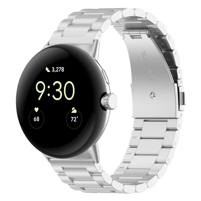 For Google Pixel Watch 3 41mm Three Beads Stainless Steel Metal Watch Band(Silver)