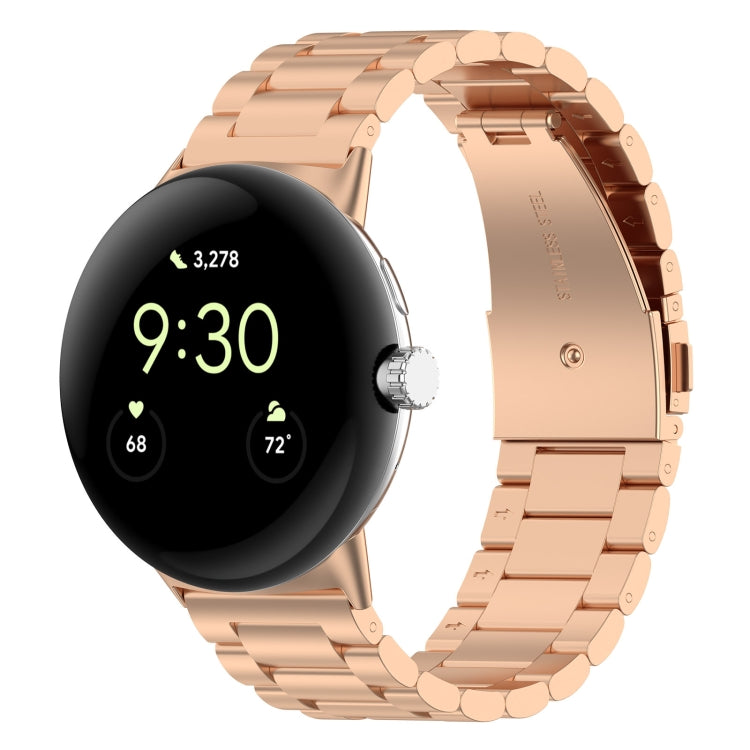 For Google Pixel Watch 3 41mm Three Beads Stainless Steel Metal Watch Band(Rose Gold) - free shipping - PMC TechLife - Order now!
