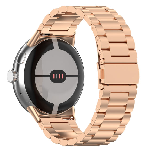 For Google Pixel Watch 3 41mm Three Beads Stainless Steel Metal Watch Band(Rose Gold)