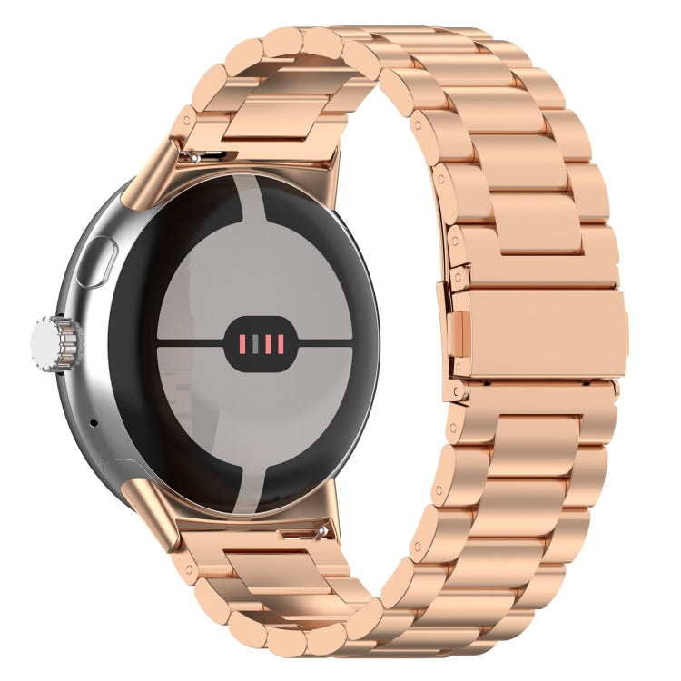 For Google Pixel Watch 3 41mm Three Beads Stainless Steel Metal Watch Band(Rose Gold)