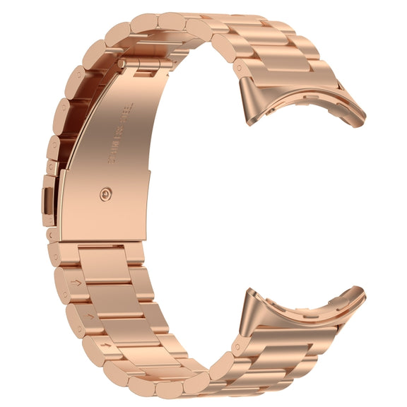 For Google Pixel Watch 3 41mm Three Beads Stainless Steel Metal Watch Band(Rose Gold)