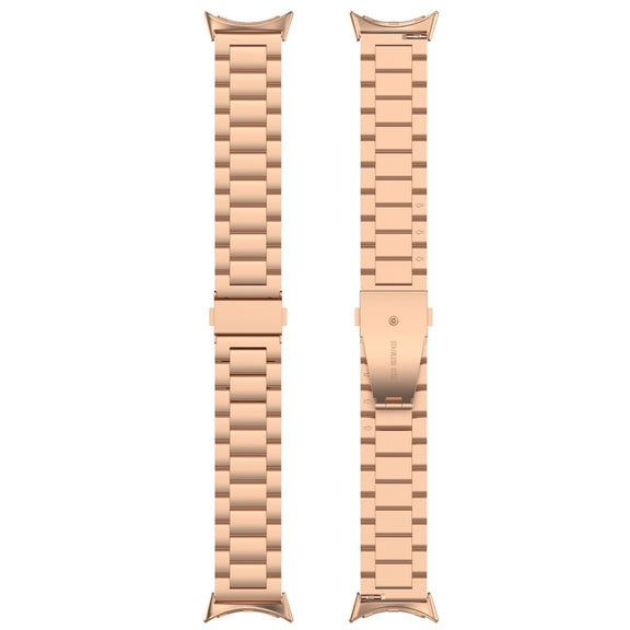 For Google Pixel Watch 3 41mm Three Beads Stainless Steel Metal Watch Band(Rose Gold)