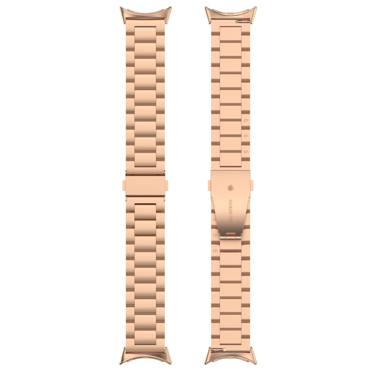 For Google Pixel Watch 3 41mm Three Beads Stainless Steel Metal Watch Band(Rose Gold)