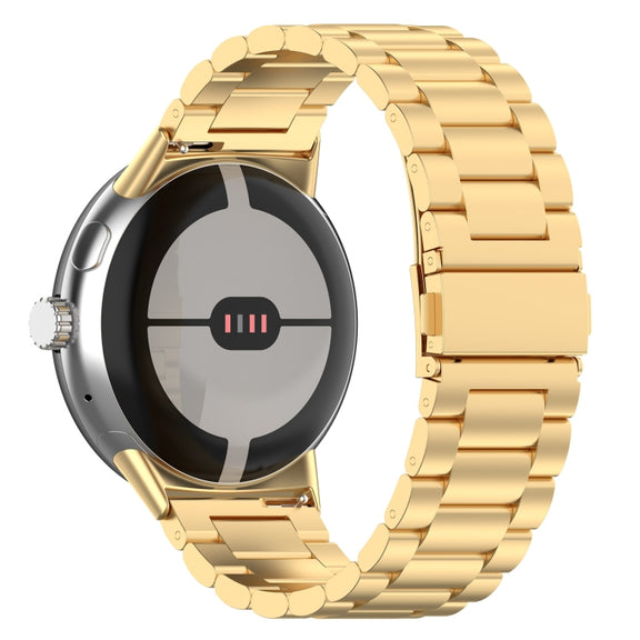 For Google Pixel Watch 3 45mm Three Beads Stainless Steel Metal Watch Band(Gold)
