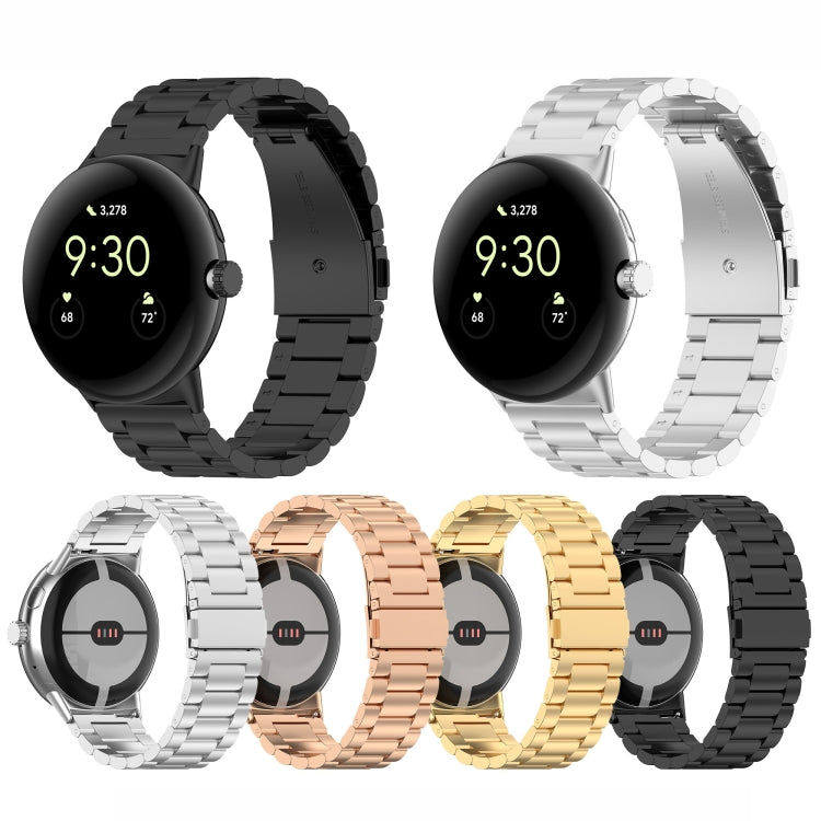 For Google Pixel Watch 3 45mm Three Beads Stainless Steel Metal Watch Band(Rose Gold)