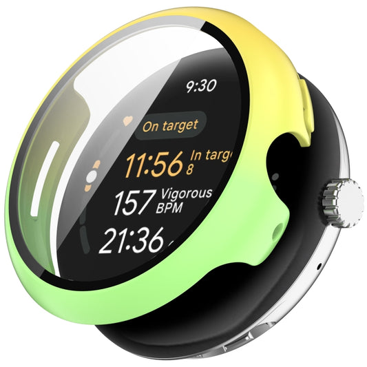 For Google Pixel Watch 3 41mm PC + Tempered Film Integrated Watch Protective Case(Yellow+Green) - Watch Cases by PMC Jewellery | Online Shopping South Africa | PMC Jewellery | Buy Now Pay Later Mobicred