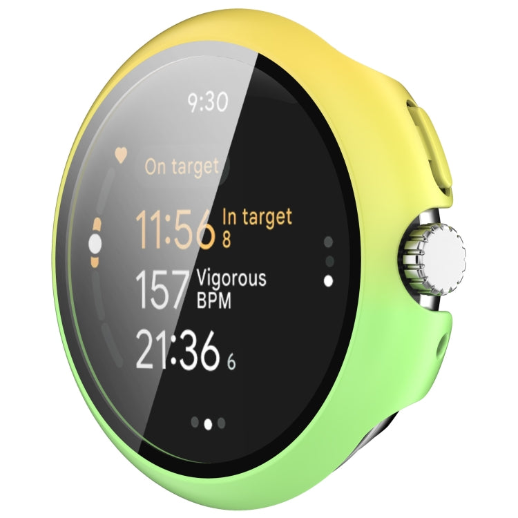 For Google Pixel Watch 3 41mm PC + Tempered Film Integrated Watch Protective Case(Yellow+Green)