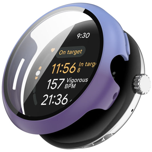 For Google Pixel Watch 3 41mm PC + Tempered Film Integrated Watch Protective Case(Blue+Purple) - Watch Cases by PMC Jewellery | Online Shopping South Africa | PMC Jewellery | Buy Now Pay Later Mobicred
