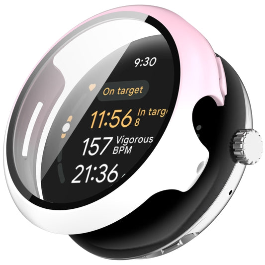 For Google Pixel Watch 3 41mm PC + Tempered Film Integrated Watch Protective Case(Pink+White) - Watch Cases by PMC Jewellery | Online Shopping South Africa | PMC Jewellery | Buy Now Pay Later Mobicred