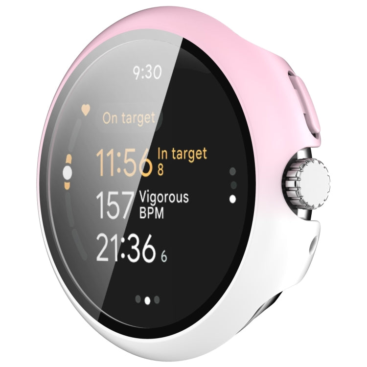 For Google Pixel Watch 3 41mm PC + Tempered Film Integrated Watch Protective Case(Pink+White) - Watch Cases by PMC TechLife | Online Shopping South Africa | PMC TechLife | Buy Now Pay Later Mobicred
