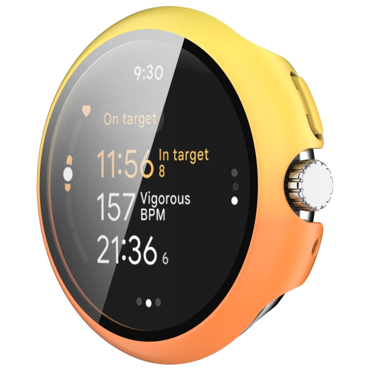 For Google Pixel Watch 3 41mm PC + Tempered Film Integrated Watch Protective Case(Yellow+Orange) - Watch Cases by PMC TechLife | Online Shopping South Africa | PMC TechLife | Buy Now Pay Later Mobicred