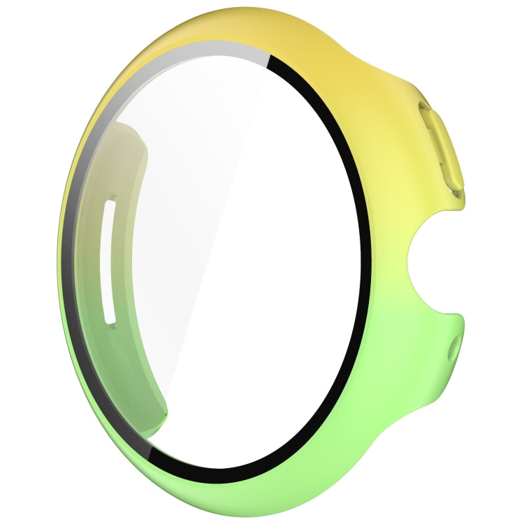 For Google Pixel Watch 3 45mm PC + Tempered Film Integrated Watch Protective Case(Yellow+Green)