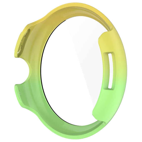 For Google Pixel Watch 3 45mm PC + Tempered Film Integrated Watch Protective Case(Yellow+Green)