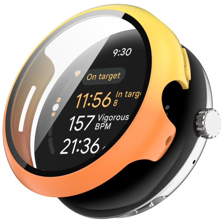 For Google Pixel Watch 3 45mm PC + Tempered Film Integrated Watch Protective Case(Yellow+Orange) - Watch Cases by PMC TechLife | Online Shopping South Africa | PMC TechLife | Buy Now Pay Later Mobicred