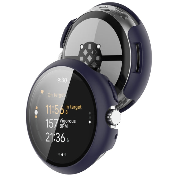 For Google Pixel Watch 3 45mm PC + Tempered Film Integrated Watch Protective Case(Midnight Blue)