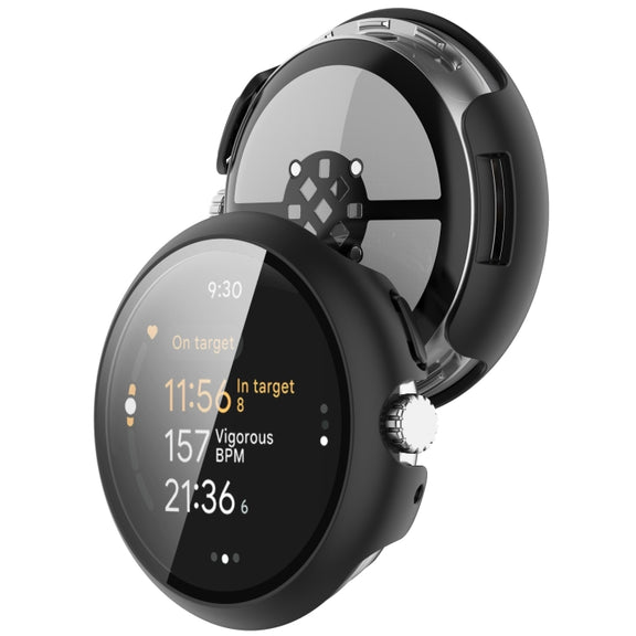 For Google Pixel Watch 3 45mm PC + Tempered Film Integrated Watch Protective Case(Black)