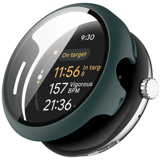 For Google Pixel Watch 3 45mm PC + Tempered Film Integrated Watch Protective Case(Green) - Watch Cases by PMC Jewellery | Online Shopping South Africa | PMC Jewellery | Buy Now Pay Later Mobicred