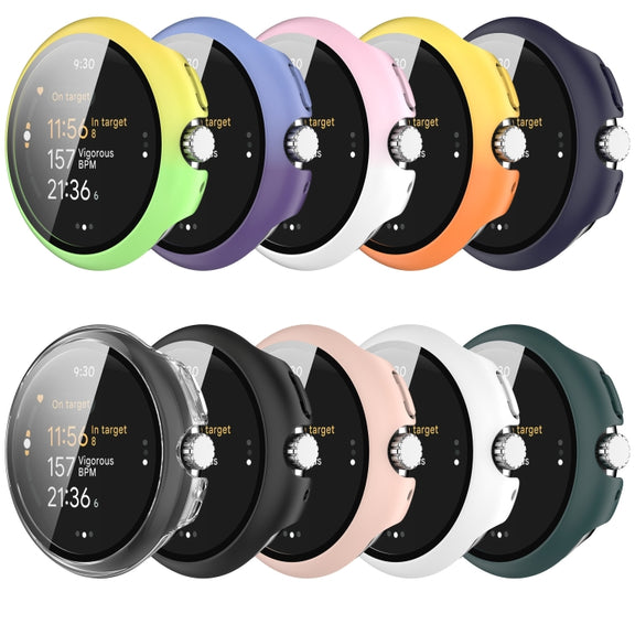 For Google Pixel Watch 3 41mm PC + Tempered Film Integrated Watch Protective Case(Yellow+Green)
