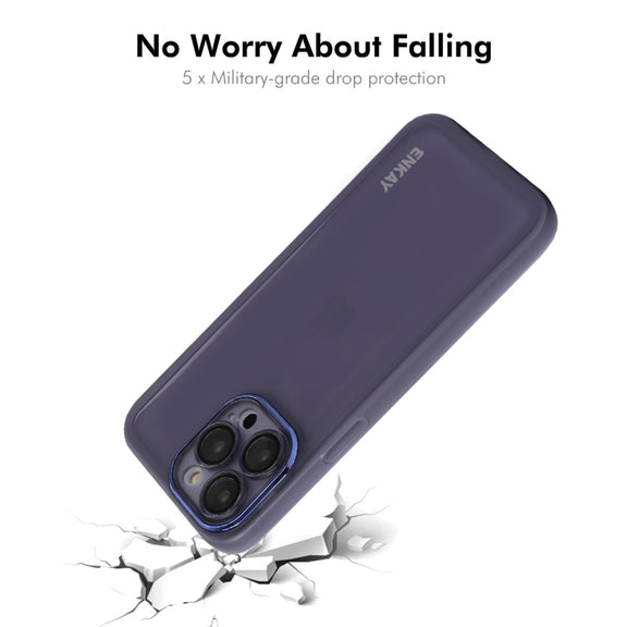 For iPhone 16 Pro Max ENKAY Hat-Prince Translucent Matte TPU Phone Case with Lens Film + 9H Big Arc Edge Film(Blue)
