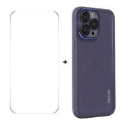 For iPhone 16 Pro Max ENKAY Hat-Prince Translucent Matte TPU Phone Case with Lens Film + 9H Big Arc Edge Film(Purple)