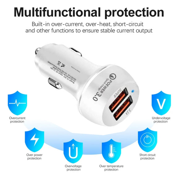 45W USB QC3.0 30W + USB 2.0 Fully Compatible Car Charger(White)