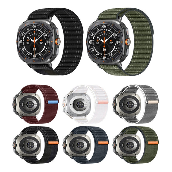 For Samsung Galaxy Watch Ultra 47mm Sea Wave Texture Nylon Hook and Loop Fastener Watch Band(White)