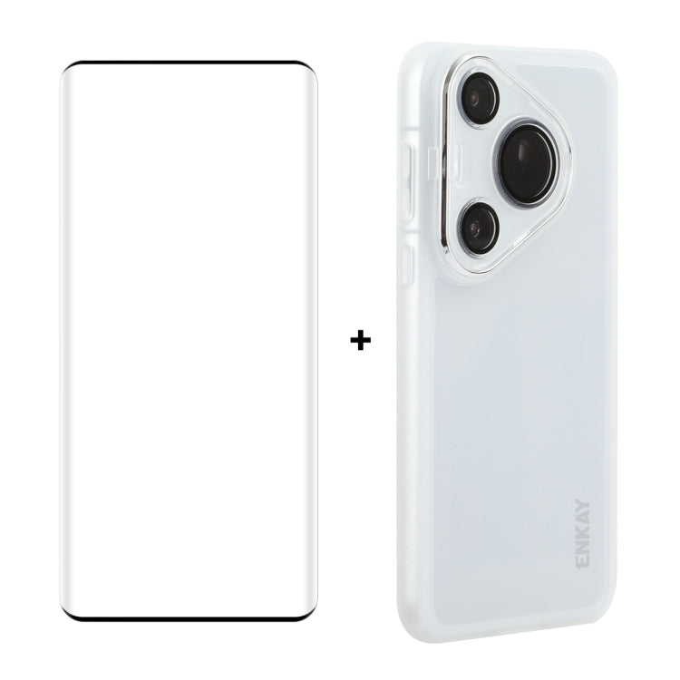 For Huawei Pura 70 Pro / 70 Pro+ ENKAY Hat-Prince Translucent Matte TPU Phone Case with Lens Film + 3D Hot Bending Film(White) - free shipping - PMC Jewellery - Order now!