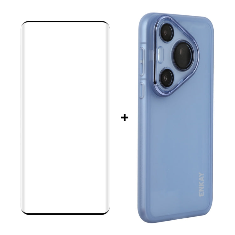 For Huawei Pura 70 Pro / 70 Pro+ ENKAY Hat-Prince Translucent Matte TPU Phone Case with Lens Film + 3D Hot Bending Film(Blue) - free shipping - PMC Jewellery - Order now!