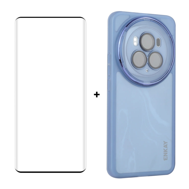 For Honor Magic6 Pro ENKAY Hat-Prince Translucent Matte TPU Phone Case with Lens Film + 3D Hot Bending Film(Blue) - free shipping - PMC Jewellery - Order now!