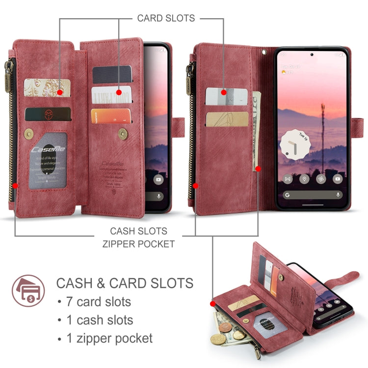 For Google Pixel 9 / 9 Pro CaseMe C30 Card Slots Zipper Wallet Leather Phone Case(Wine Red) - Google Cases by CaseMe | Online Shopping South Africa | PMC Jewellery | Buy Now Pay Later Mobicred