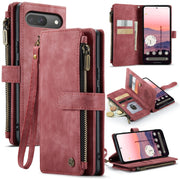 For Google Pixel 9 / 9 Pro CaseMe C30 Card Slots Zipper Wallet Leather Phone Case(Wine Red)