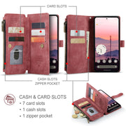 For Google Pixel 9 / 9 Pro CaseMe C30 Card Slots Zipper Wallet Leather Phone Case(Wine Red)