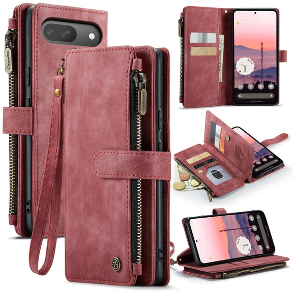 For Google Pixel 9 / 9 Pro CaseMe C30 Card Slots Zipper Wallet Leather Phone Case(Wine Red)