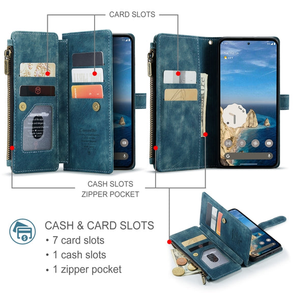 For Google Pixel 10 / 10 Pro / 9 CaseMe C30 Card Slots Zipper Wallet Leather Phone Case(Blue)