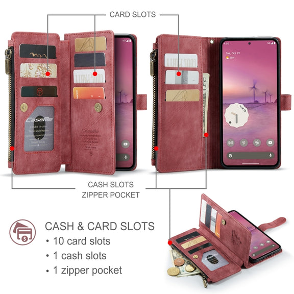 For Google Pixel 9 Pro XL CaseMe C30 Card Slots Zipper Wallet Leather Phone Case(Wine Red)