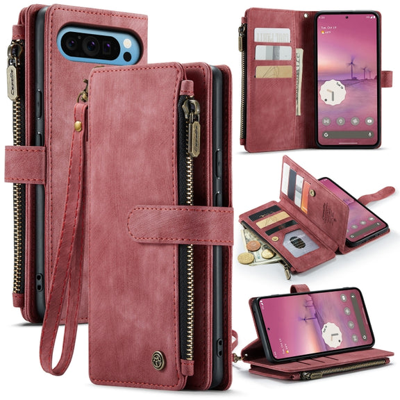 For Google Pixel 9 Pro XL CaseMe C30 Card Slots Zipper Wallet Leather Phone Case(Wine Red)