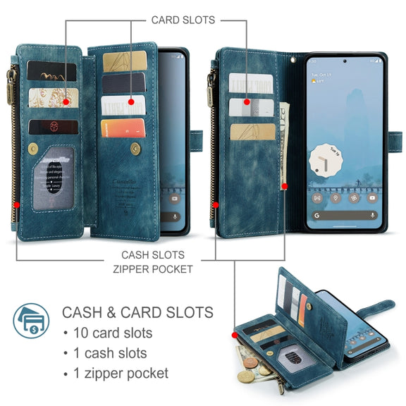 For Google Pixel 9 Pro XL CaseMe C30 Card Slots Zipper Wallet Leather Phone Case(Blue)