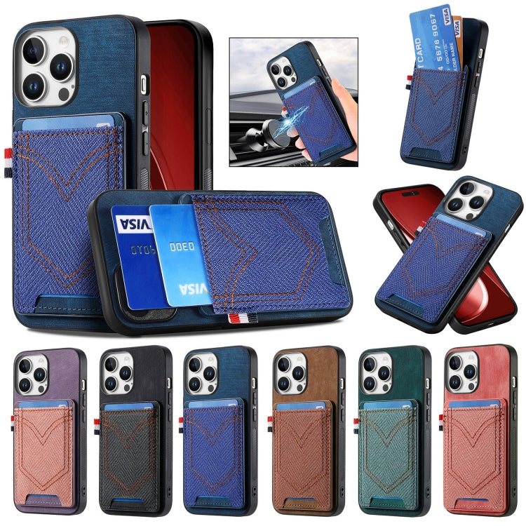 For iPhone 16e Denim Texture Leather Skin Phone Case with Card Slot(Blue) - iPhone 16e Cases by PMC TechLife | Online Shopping South Africa | PMC TechLife | Buy Now Pay Later Mobicred
