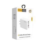 120W 3 PD Type-C Dual USB Multi Port Quick Charger for Mobile Phones, US Plug(White)