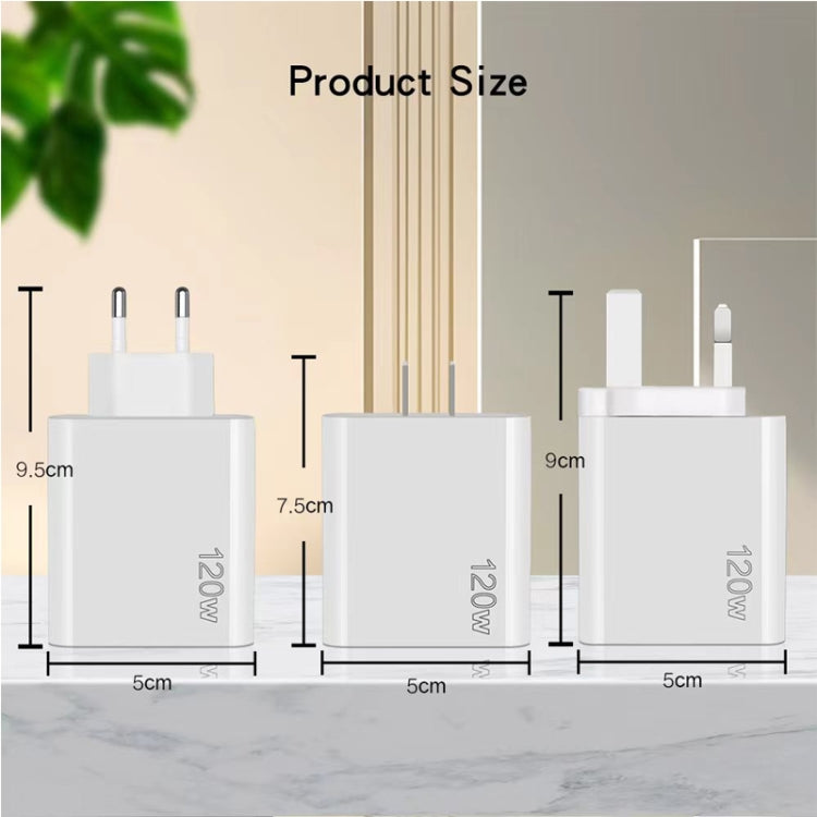 120W 3 PD Type-C Dual USB Multi Port Quick Charger for Mobile Phones, US Plug(White)