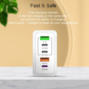 120W 3 PD Type-C Dual USB Multi Port Charger for Mobile Phones, EU Plug(WHite)