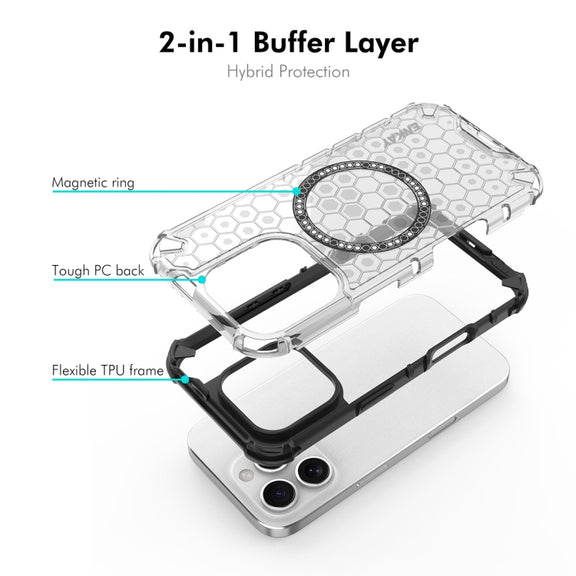 For iPhone 16 Pro Max ENKAY Hat-Prince Honeycomb MagSafe Shockproof Phone Case with Large Arc Edge Film(Grey)