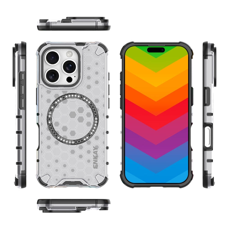 For iPhone 16 Pro ENKAY Hat-Prince Honeycomb MagSafe Shockproof Phone Case with Large Arc Edge Film(Grey)